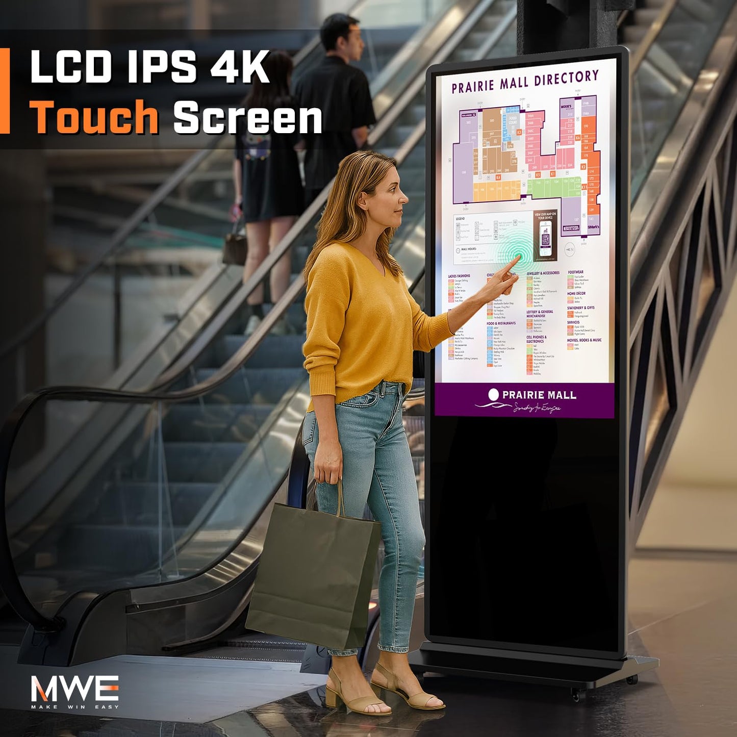 QIXZOCV MWE 55 Inch 4K Touchscreen Kiosk, Indoor Floor Standing Digital Signage Displays, Advertising Display LCD Totem, Interactive Display Poster Android System with Auto Media Player