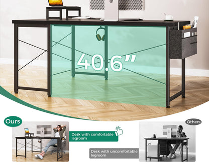 Casaottima L Shaped Computer Desk with Storage Bag, 57.5 Inch Reversible Gaming Table, Home Office Corner Desk with Monitor Shelf, Space-Saving Writing Workstation Desk, Easy to Assemble, Black