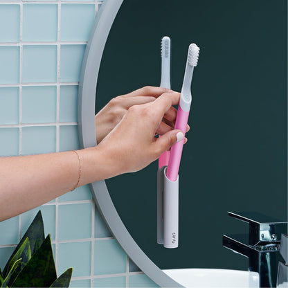 Quip Sonic Electric Toothbrush for Adults - Time Travel & Soft Bristles with Travel Case & Replacement Brush Head - 3 Month Battery Life, Plastic Handle - Magenta