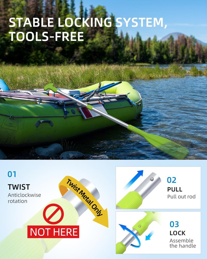 OCEANBROAD Telescoping Emergency Paddle 21''-42''（Assembling Required） Collapsible Paddles Aluminium Shaft for Kayaking Boating Canoeing River Tubing, Green, 2 Paddles