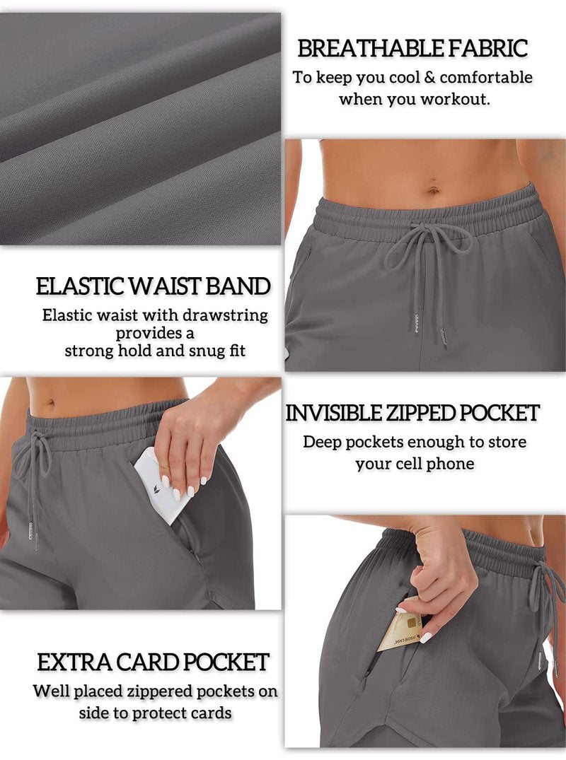 Mancreda Women's Running Shorts with Liner 3 Zipper Pockets Elastic Workout Athletic Gym Yoga Shorts(DGA,L)