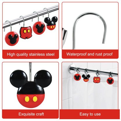 CTOHN 12 Pieces Mouse Shower Curtain Hooks Rings, Mouse Theme Decorative Shower Hooks for Shower Curtain, Stainless Steel Decorative Shower Hangers Rings for Bathroom