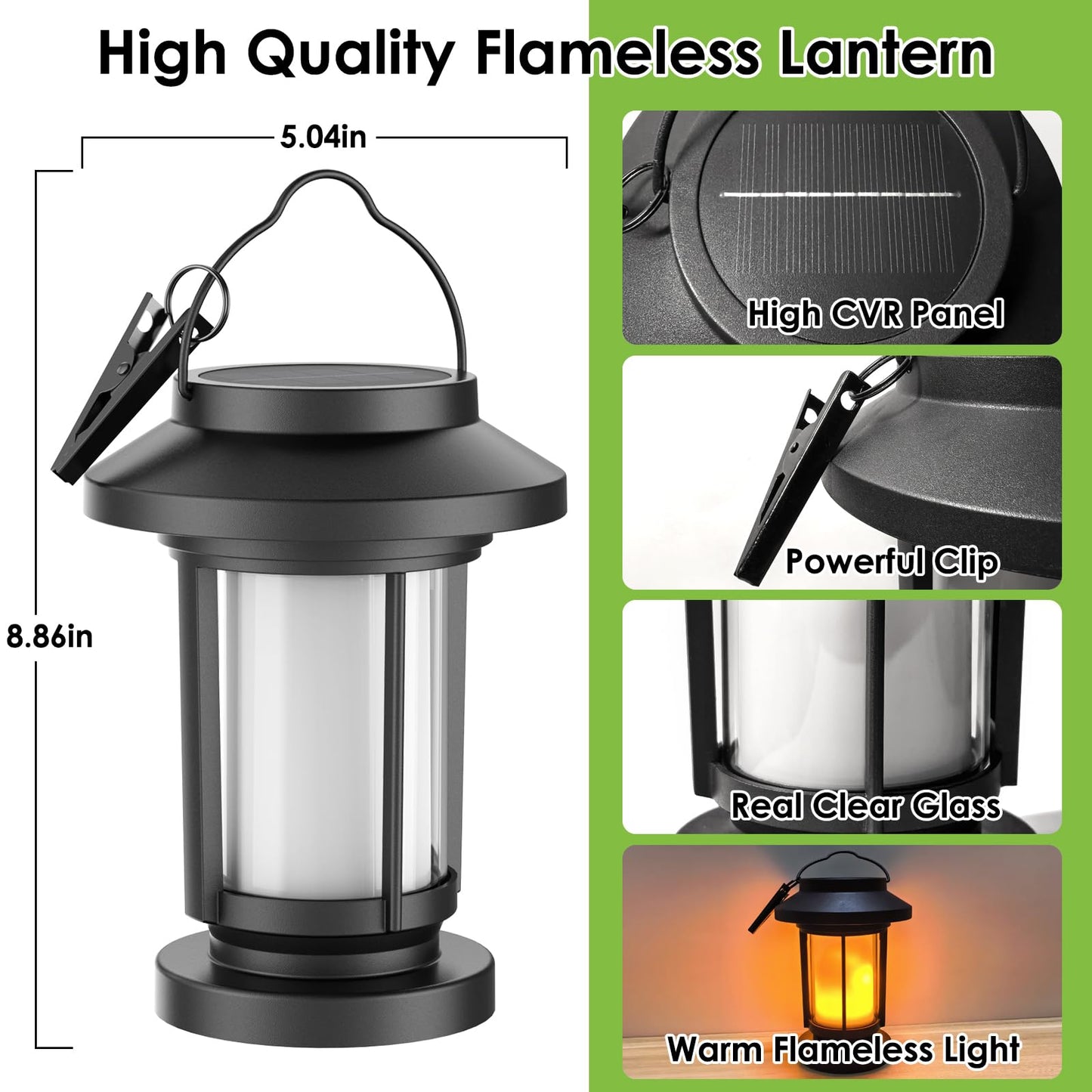 Greluna Solar Lantern Outdoor Waterproof, Flickering Flameless Solar Lights Hanging Lantern, Auto On/Off Decorative Solar Garden Lights for Patio Yard Porch Pathway Camping Decor