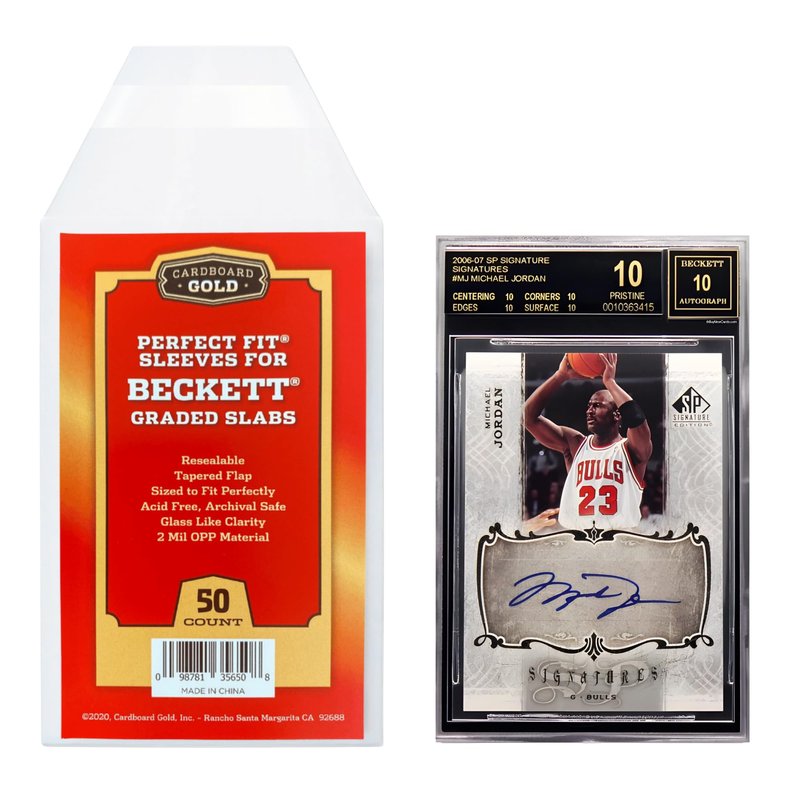 Cardboard Gold BGS Graded Card Sleeves 91.5x129.5mm - Crystal Clear 2mil OPP Slab Sleeves for Beckett Slabs - Perfect Fit Resealable Protection for Collectors - 50 Pack