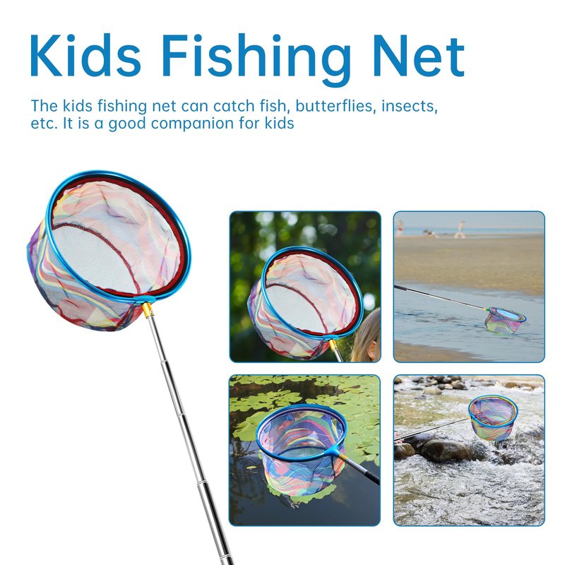 Autokcan 2PCS Fishing Net with Bucket, Retractable Fishing Landing Net, Collapsible Youth Sand Bucket, Youth Fish Butterfly Catching for Freshwater Saltwater Outdoor Activities