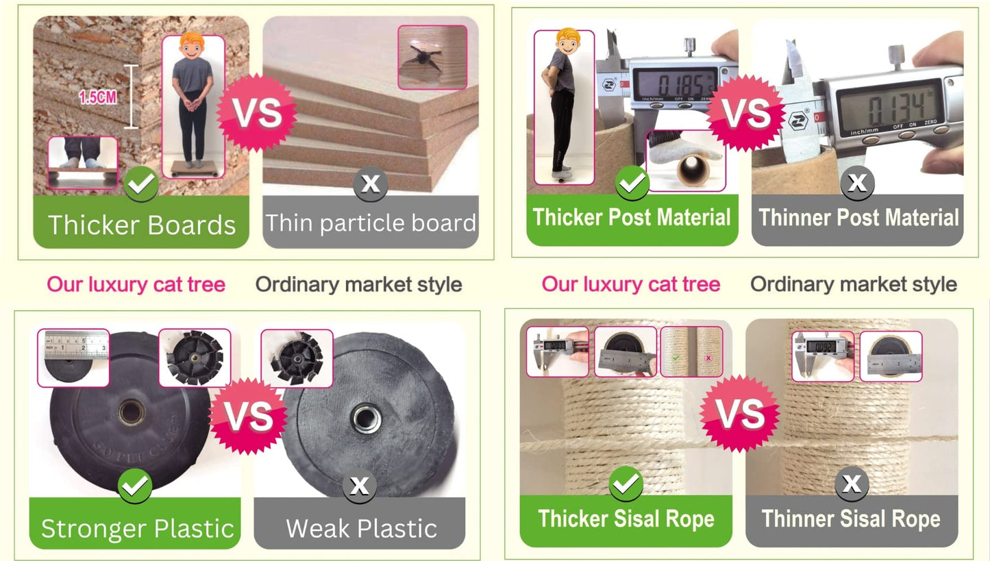 Go Pet Club - 62" Tall Cat Tree - Cat Tower with Scratching Post - Cat Tower for Indoor Cats - Multi-Level Condo, Hammock, Basket Bed - Blue