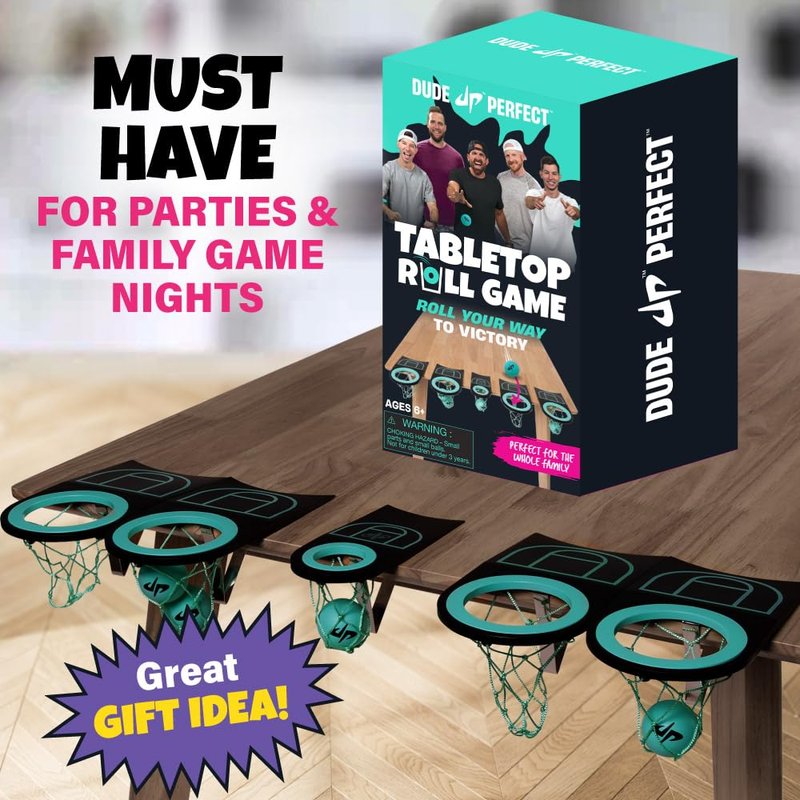 Dude Perfect Sticky Tic Tac Toe & Tabletop Roll Set | Indoor & Outdoor Games, Perfect Fun for Family Game Night & Parties, Birthday for Children, Kids & Adults | Ages 4+ & 6+ (Single)