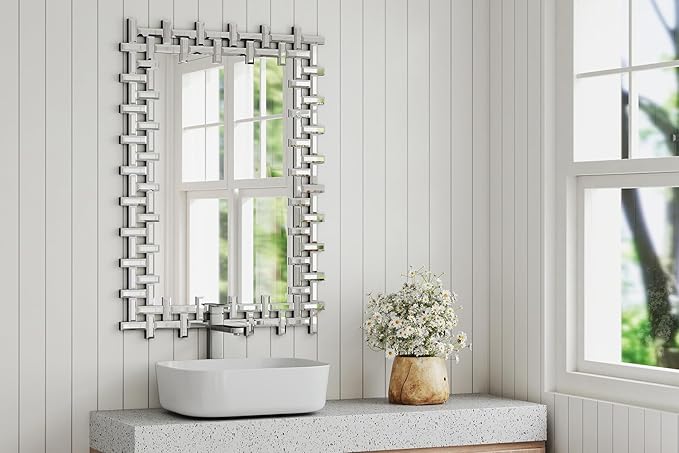 Decorative Wall Mirror with Beveled Glass Frame, 47''x24'' Large Living Room Mirror, Elegant Frameless Accent Mirror for Entryway, Dining Room, Fireplace