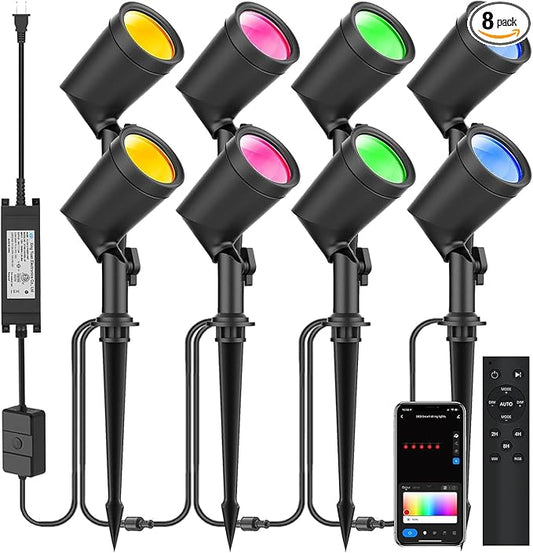 ZYAN 8 Pack 36W Smart Landscape Lights, Color Changing Landscape Spotlights, Compatible with Alexa