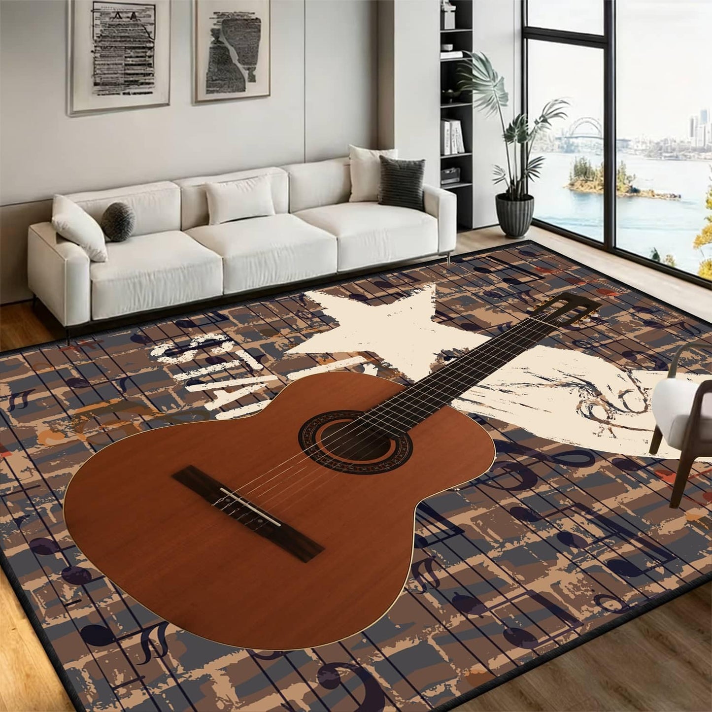 LGGLOVELIN Acoustic Guitar Rock Music Area Rug 1.5x2.5ft Brick Wall Art Decor Carpet Soft Washable Non Slip Mat Large Playroom Floor Carpet for Indoor Teenager Boys Bedroom Man Cave Studio Decor