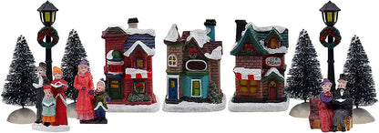 Resin Christmas Village Set with Figurines, Houses, and Accessories – Perfect for Indoor Holiday Decor and Snow Village Displays