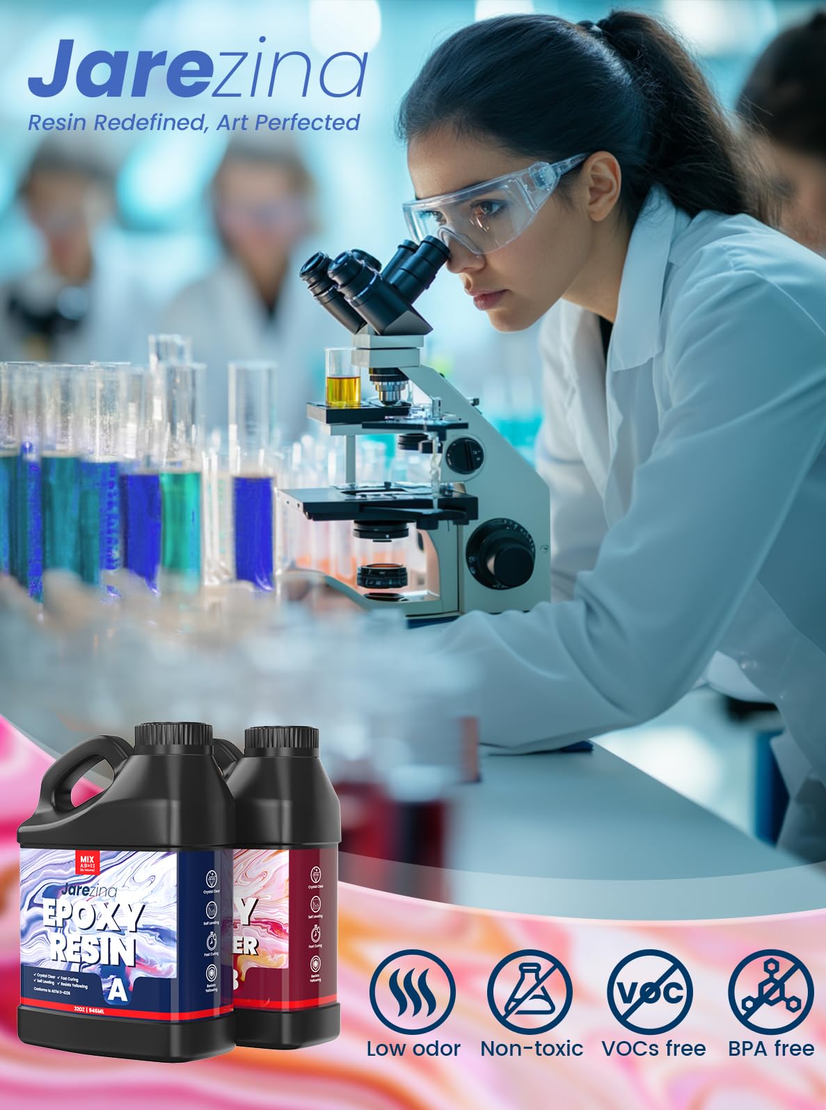 Jarezina 64OZ Epoxy Resin Kit,Crystal Clear Epoxy Resin-Strong and No Bubble,Not Yellowing,Self Leveling Easy Mix 1:1,Suitable for Art Casting,DIY,Jewelry Projects, Wood & Molds