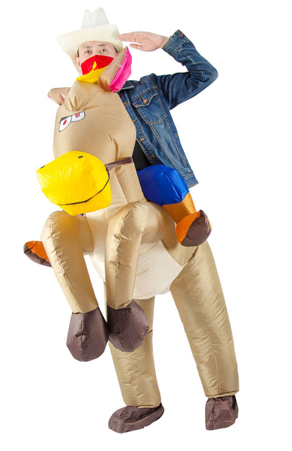 JYZCOS Inflatable Cowboy Costume Western Fancy Dress for Men Women Halloween Party Suit (Adult Brown)