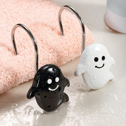 CHICTIE Halloween Shower Curtain Hooks, Black White Nightmare Decorative Shower Rings for Bathroom Shower Curtains Rods,Set of 12 Premium Rust-Resistant Shower Hooks Hangers Cute Spooky Design