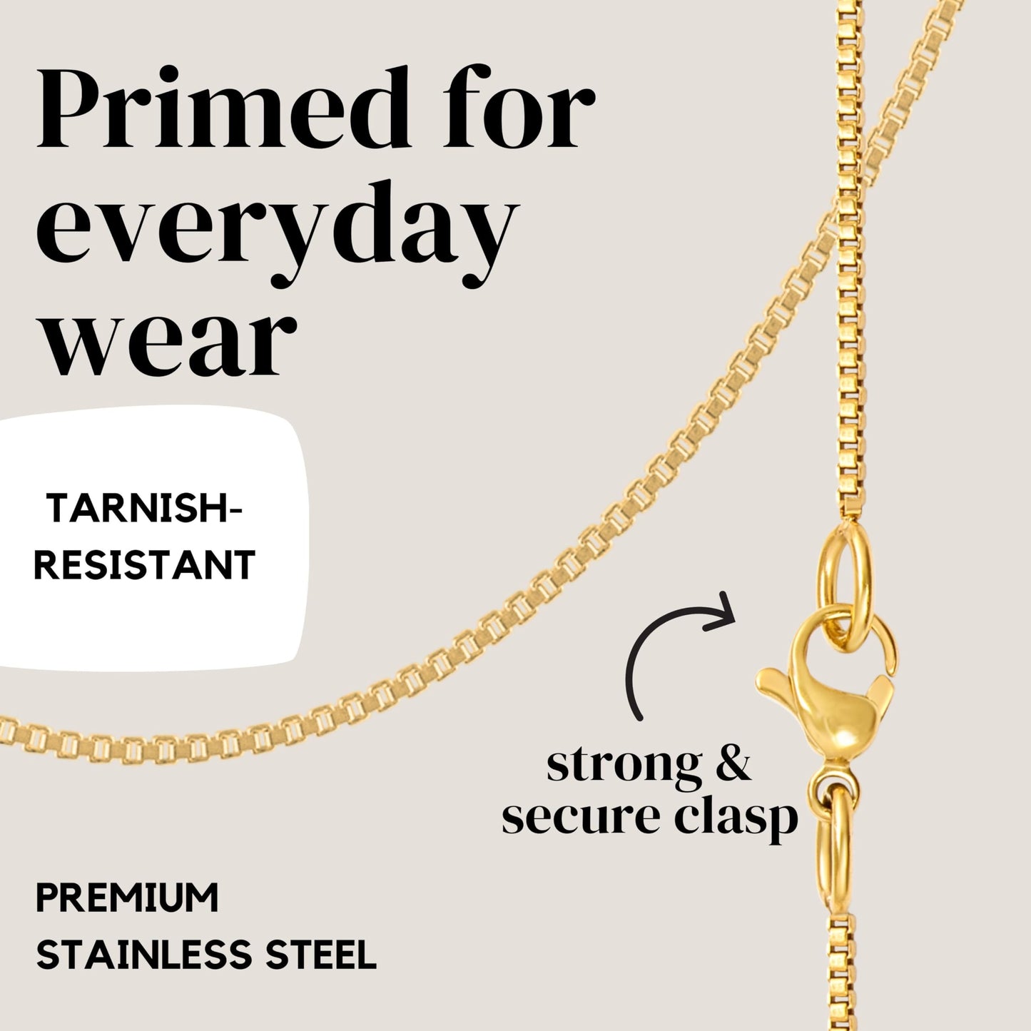 KISPER 24k Gold Over Stainless Steel 1.2mm Thin Box Chain Necklace, 20 inch