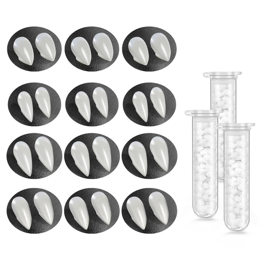 12 Pairs Vampire Teeth for Cosplay-4 Size Fake Fangs with 3 Tube Solid Adhesive for Halloween Props, Anime Party Dress Up Costume Masquerade Accessory Gift for Christmas Party
