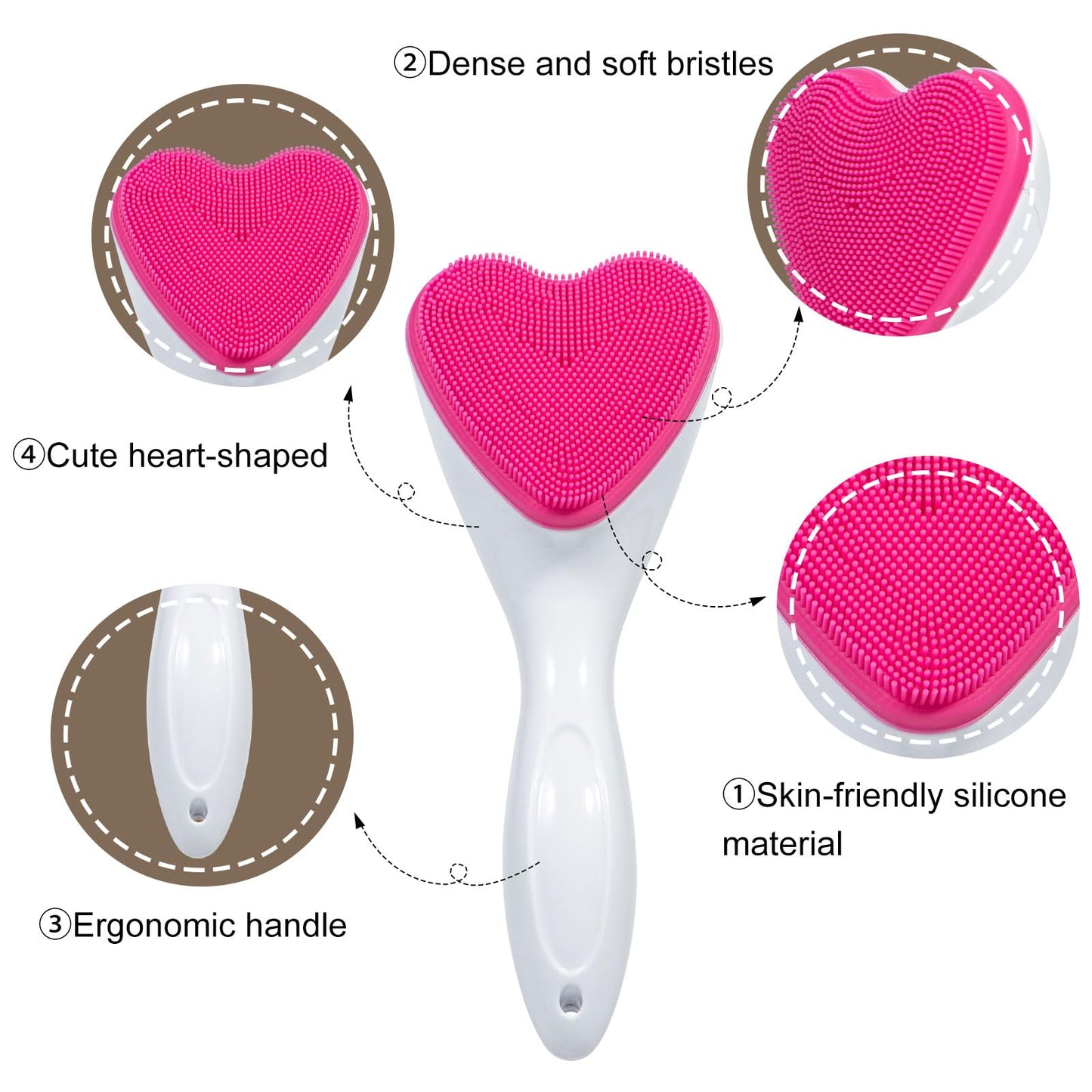 2 Pack Silicone Face Scrubber Exfoliating Brush, Manual Handheld Facial Cleansing Brush Blackhead Scrubber, Soft Bristles Waterproof for Face Skincare (Round-Pink)