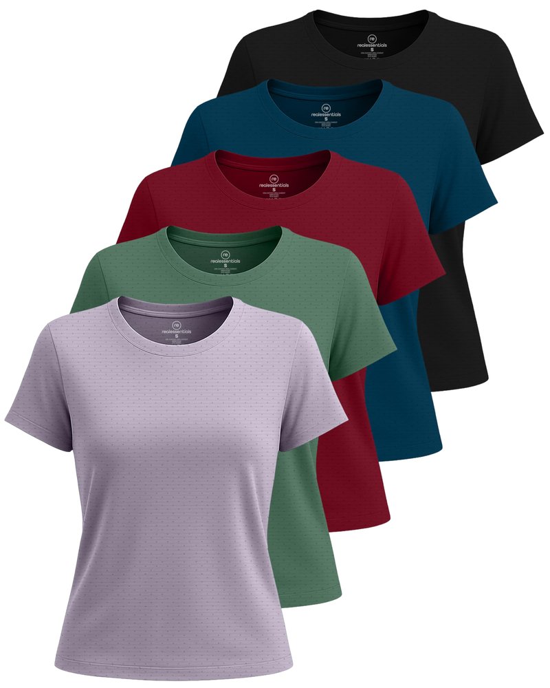 Real Essentials 5 Pack: Women's Breeze Tech Short Sleeve T-Shirts Athletic Tops Gym Workout Yoga Tennis Activewear - Set 3,XL