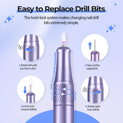 40000RPM Electric Nail File Drill Professional Kit, Drill Machine with LCD Display, Manicure Pedicure Polishing Acrylic Gel Nail Grinder for Salon, Home Use