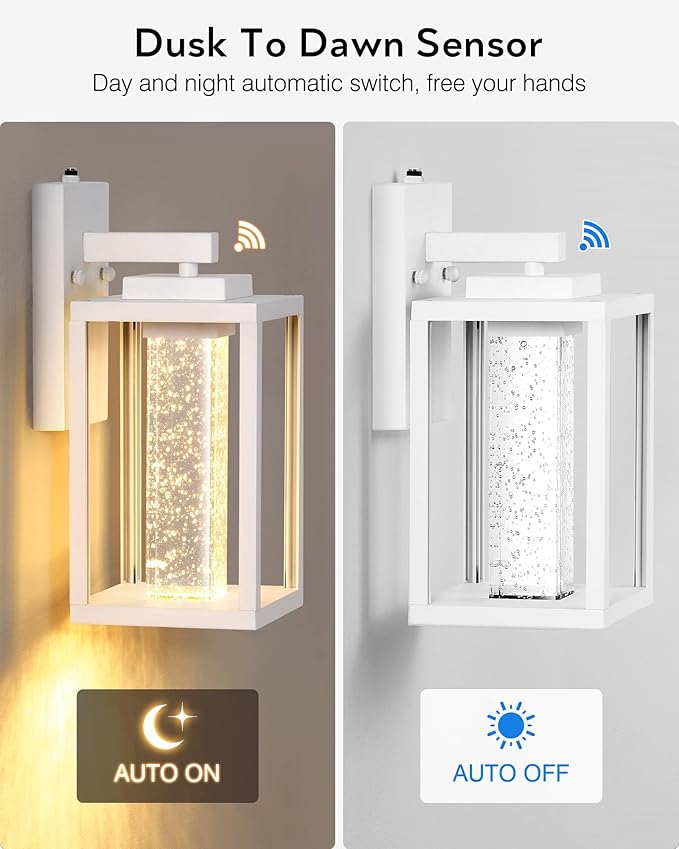 VIANIS White Exterior Lighting Fixtures Wall Mount for House, 100% Aluminum Outdoor Sconces Wall Lighting for Garage with Integrated 10W LED Light Source, Dusk to Dawn Coach Lights Outdoor Lantern