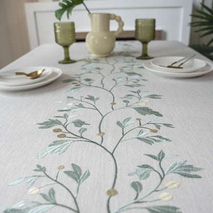 ColorBird Fabric Tablecloths for Rectangle Tables, 55x102 inch Washable Kitchen Table Cloth Rectangle, Green Leaves 8ft Tablecloth Burlap Table Cover for Dinning Picnic Party