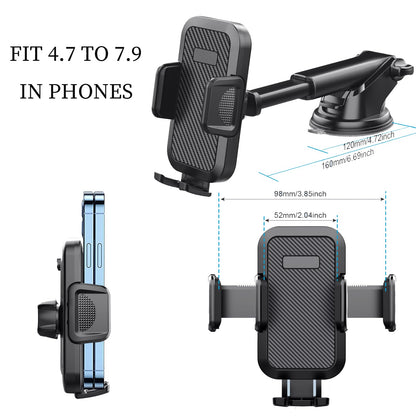 Car Phone Holder, Cell Phone Holder Truck Mount for Dashboard Windshield Vents, All Smartphones and All Models