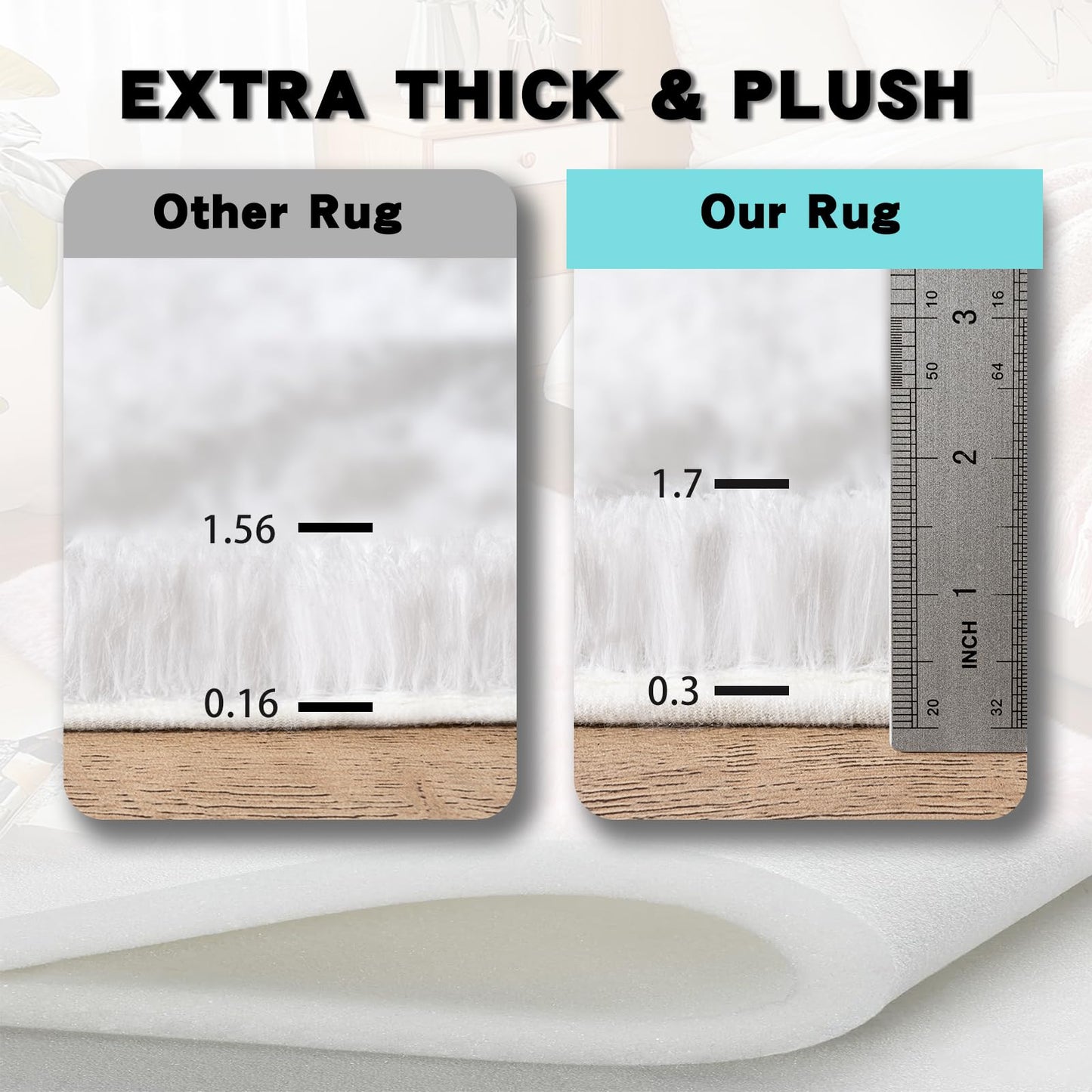 AAFKK 4x6 Area Rug for Bedroom, White Rugs for Living Room Nursery Kids Room Dorm Home Decor Aesthetic, Fluffy Shaggy Rug with 4 Anti-Slip Carpet Tapes