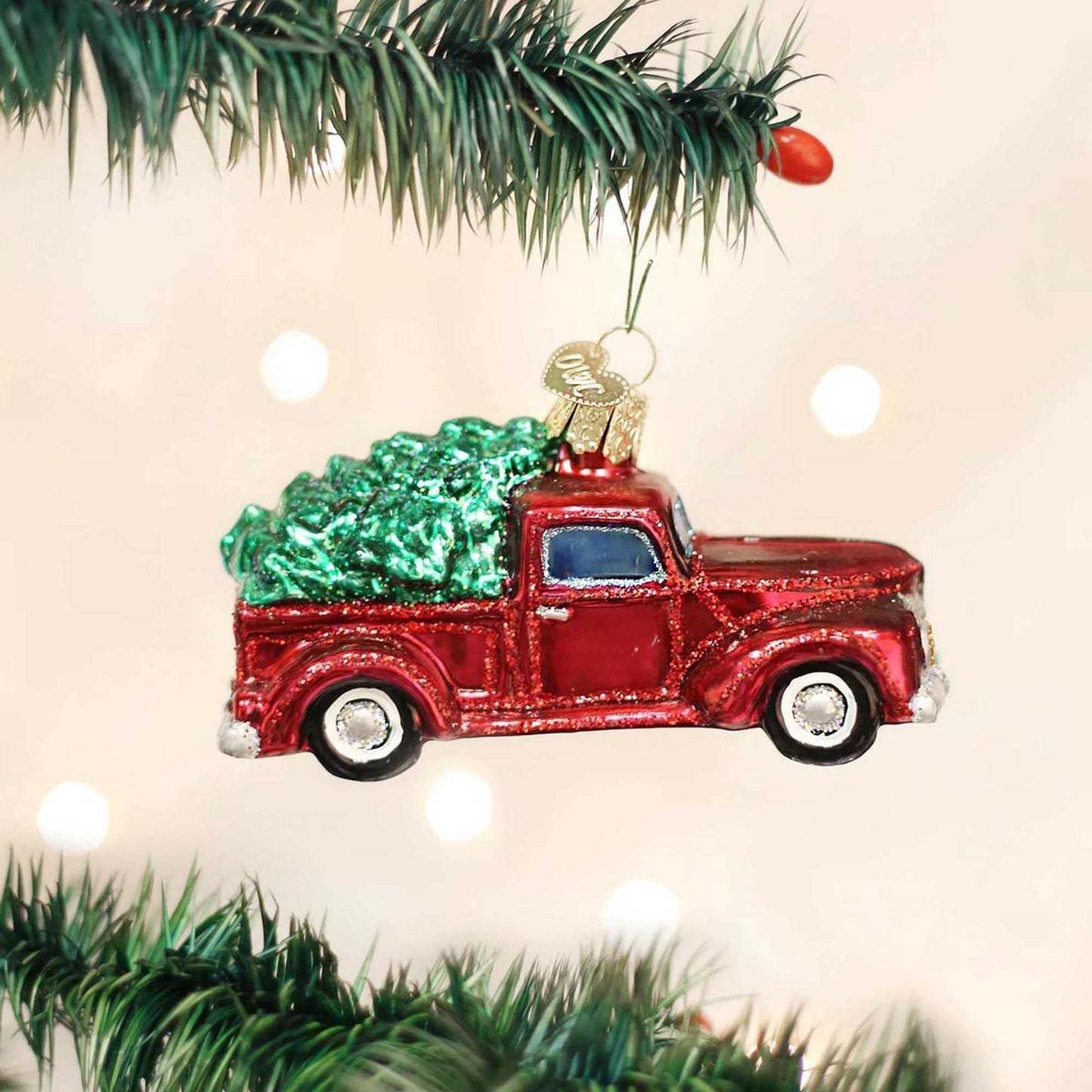 Old World Christmas Old Truck with Tree Glass Blown Ornament for Christmas Tree, Handcrafted Holiday Decoration, Transportation Collection