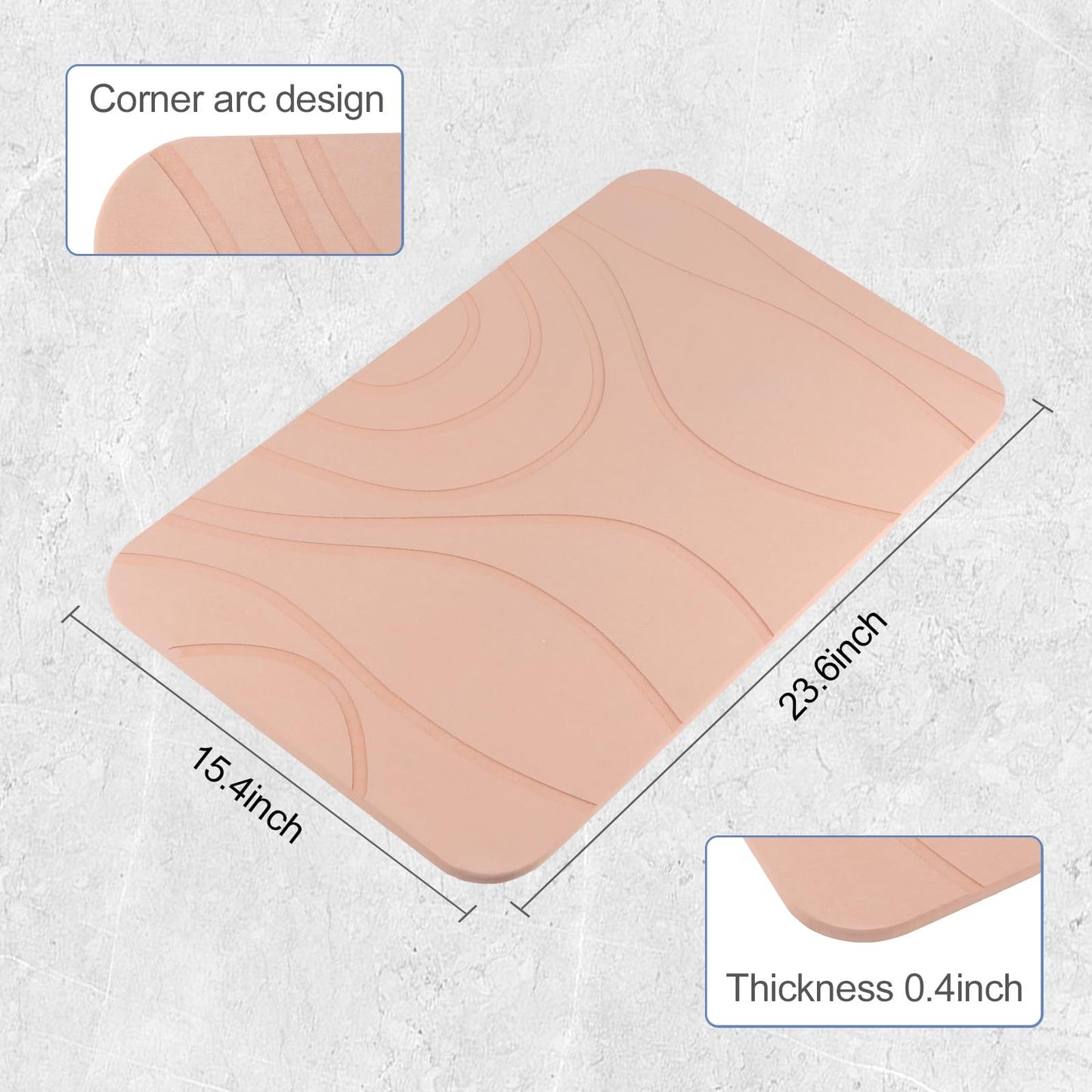 HUMIGA Stone Bath Mat, 2 Pack Diatomaceous Earth Shower Mat, Non-Slip Super Absorbent Quick Drying Bathroom Floor Mat, 24x15, Pink