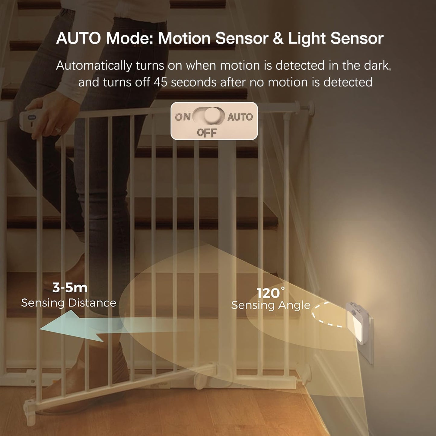 Dimmable Night Light Plug-in, Motion Sensor Plug in to Wall Night Light 3000K 2 Pack with On Off Auto Switch Adjustable Brightness for Hallway Bedroom Kids Room