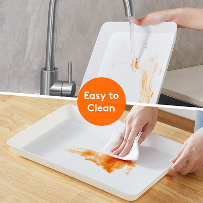 Lifewit Plastic Serving Tray for Party Supplies, 15" x 10" White Trays for Serving Food, Reusable Large Platter for Buffet, Fruit, Dessert, Snack, Veggie, Kitchen and Outdoor Use, Rectangle, 3 Pcs