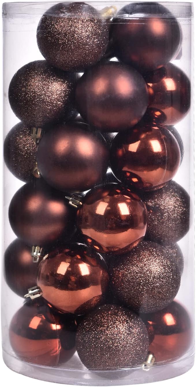 30ct Halloween Ball Ornaments, 2.36" Shatterproof Tree Decorations, Perfect Hanging Ball for Indoor/Outdoor Holiday Christmas Party Decor (Brown)