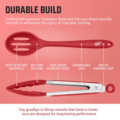 Kaluns Silicone Kitchen Utensils Set 24 Pcs Silicone Cooking Utensils Set - Can Opener, Masher, Turner, Spatula 446°F Heat Resistant Non-Stick - Premium Silicone and Stainless Steel Utensil Set