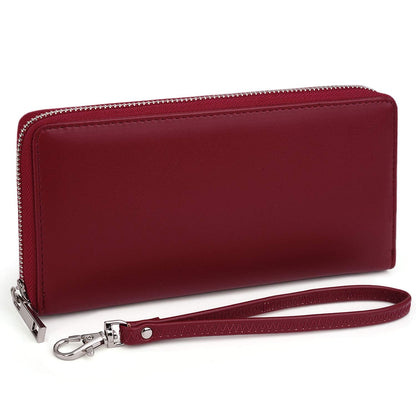 UTO Purses for Women Mother Mum Zip Around Ladies Card Wallet Checkbook Passport Organizer Travel Clutch with Wristlet Synthetic Leather Red