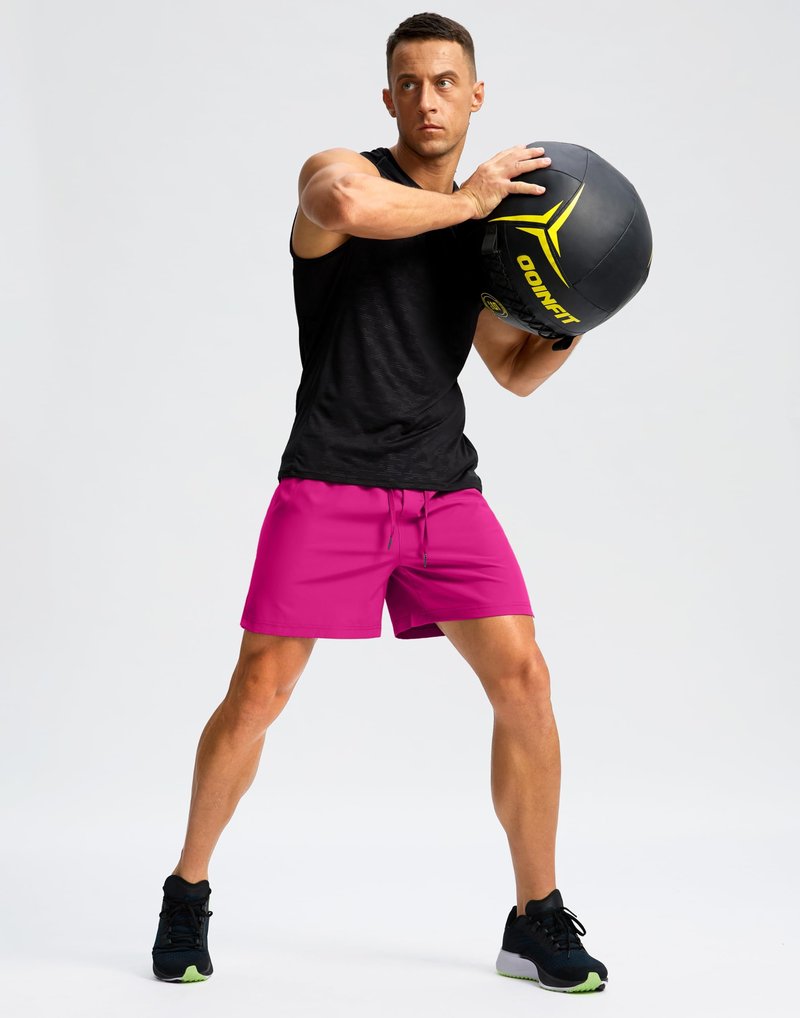 Soothfeel Men's Running Shorts with Zipper Pockets 9"/ 7"/ 5" Lightweight Quick Dry Basketball Gym Workout Athletic Shorts for Men (Hot Pink, XL)