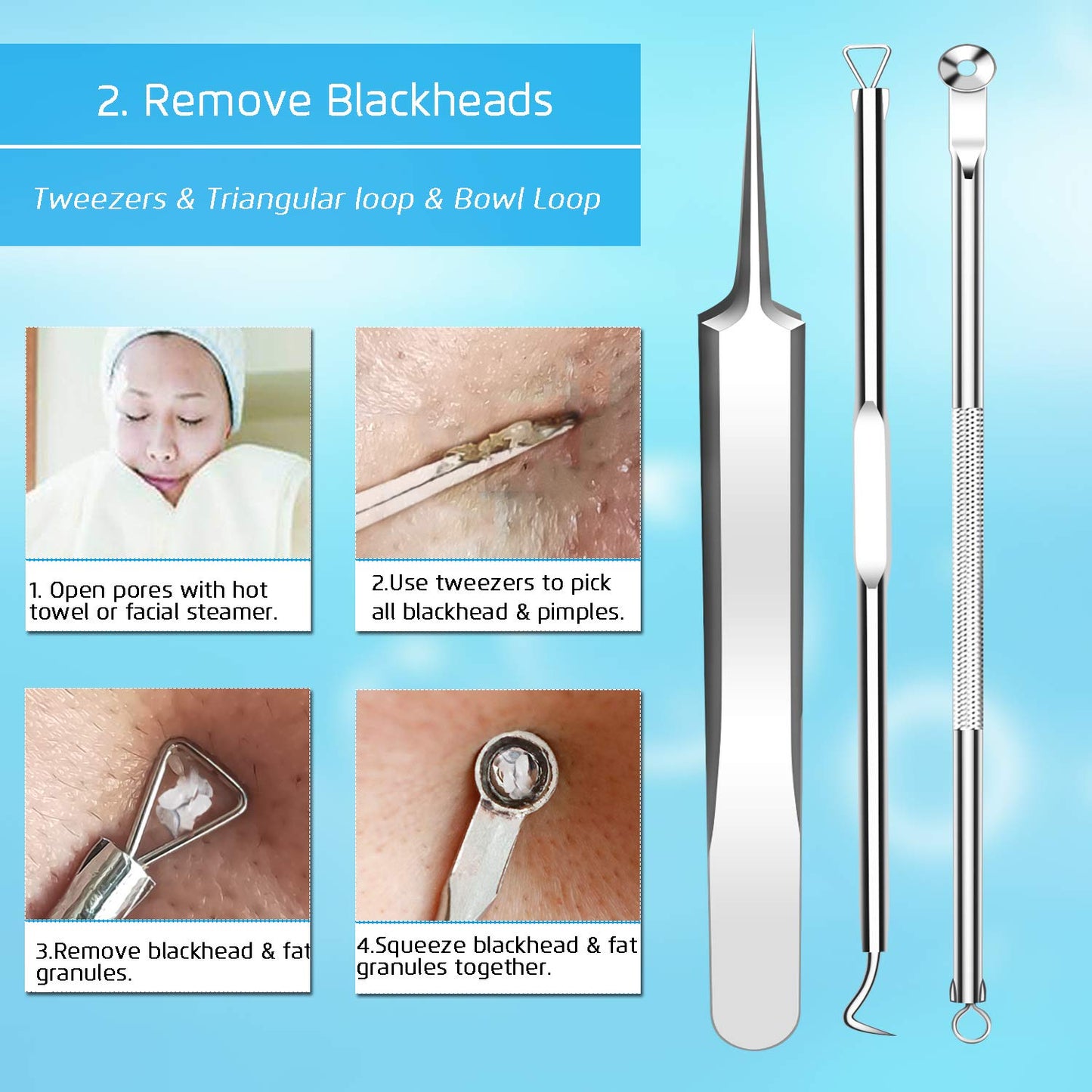 Blackhead Remover Tools Pimple Popper Tool Kit, Comedones Extractor Acne Removal Kit for Blemish, Black Head Remover for face Risk Free Treatment for Whitehead Popping