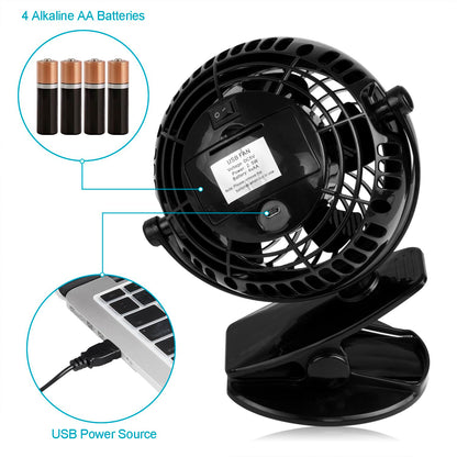 Gazeled Battery Operated Fans, Stroller Fan Battery Operated, Portable Battery Powered Fan with Clip, 5 Inch Cordless Fan for Camping, Mini Quiet Personal Fan for Bed, Car, 8 Free AA Batteries