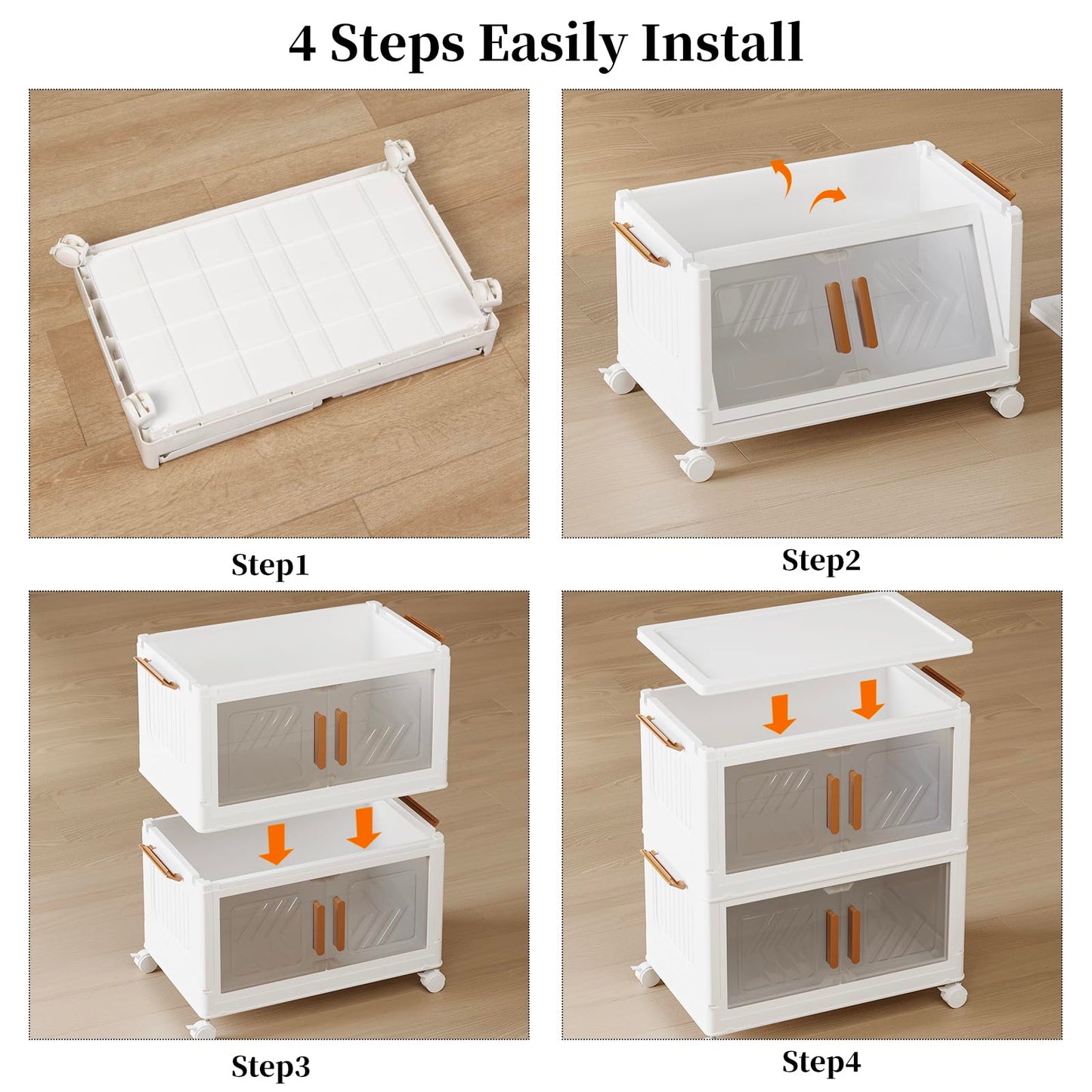 Fixwal 44QT Stackable Storage Bins with Lid, Closet Organizers and Storage with Lockable Wheels, Plastic Foldable Box Containers for Cabinet, Office, Bedroom Organization, 3 Pack Cubes