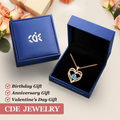 CDE Valentine's Day Gift Forever Love Heart Necklaces for Women, Wedding Anniversary, Birthday Mothers Christmas Day Gifts for Mom, Mother, Wife, S925 Silver Jewelry with Birthstone Pendant