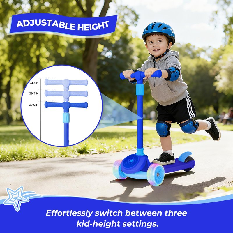 Nattork Kids Scooter for Boys Girls with Light Up Wheels, 3 Adjustable Height Handlebars, Lean-to-Steer Technology, Widen Anti-Slip Deck, 3 Wheel Scooter for kid ages 3-8, Support Riders Up to 110 LBS