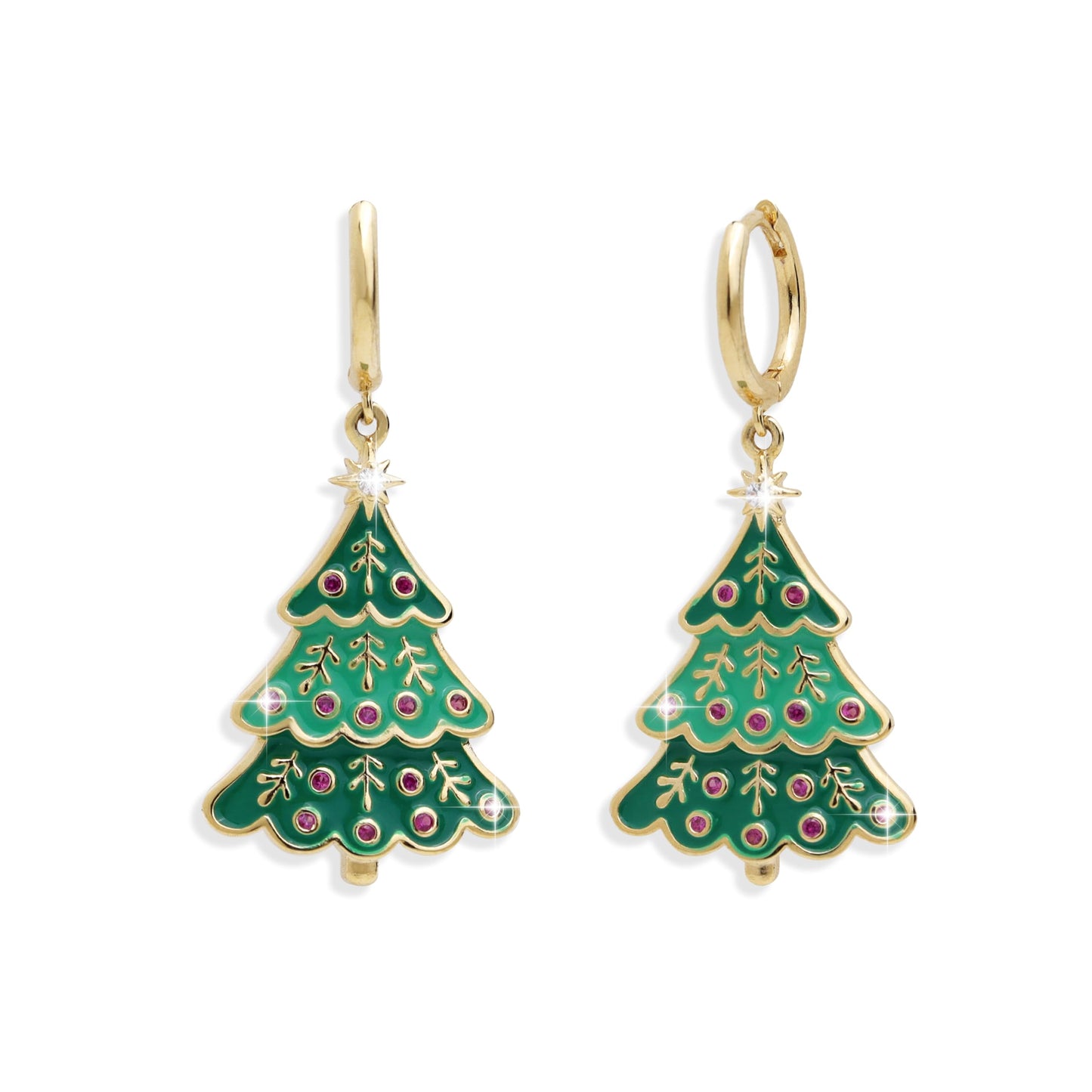 Sonateomber Christmas Tree Stocking Stuffers Dangle Drop Earrings for Women, Dainty Cute Xmas Gold Green Enamel Tree Dangling Hoop Santa Earings Holiday Party Outfit Accessories Costumes Jewelry Gift