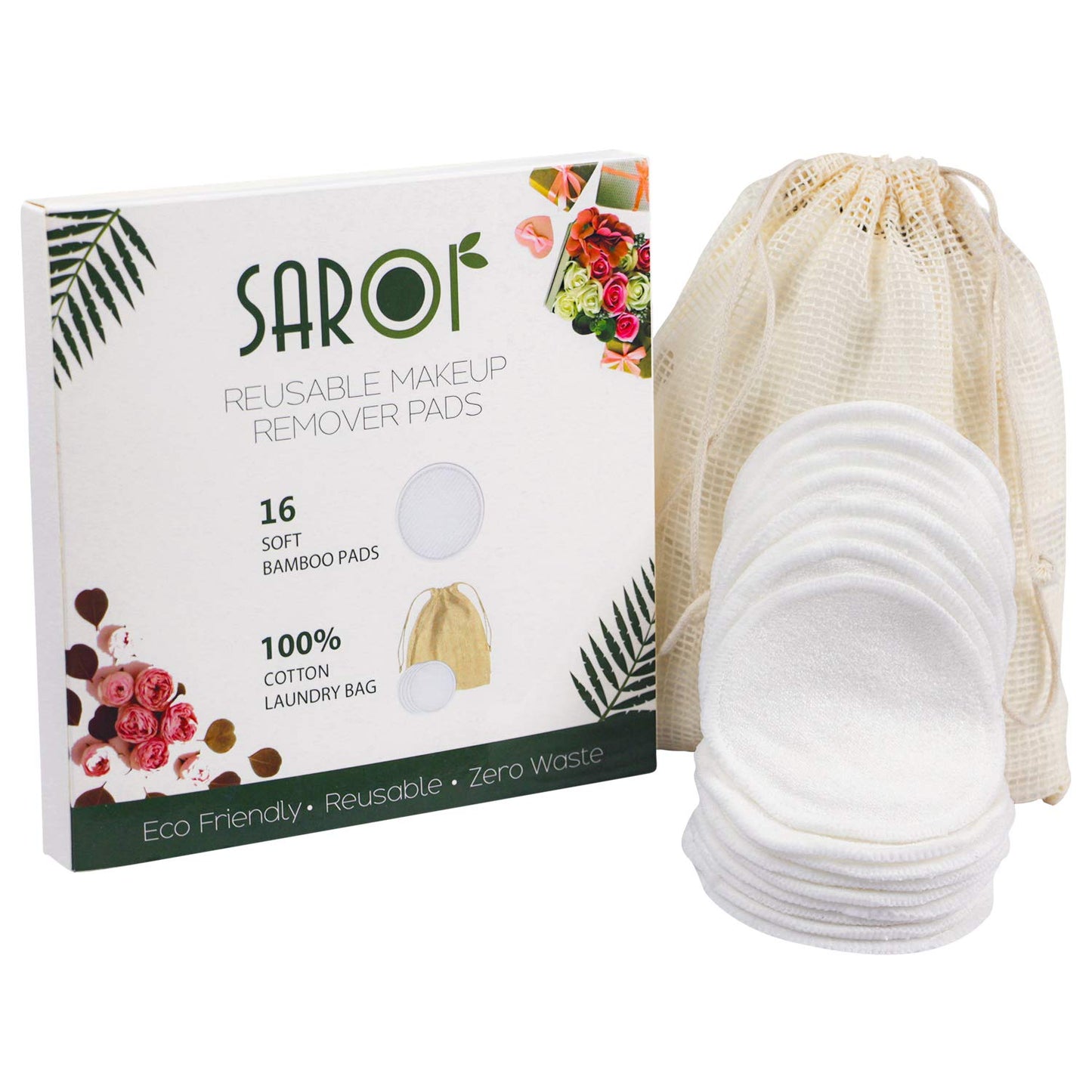 16 Premium Reusable Makeup Remover Pads | Eco-Friendly Gift Packaging | Facial Cleansing Cotton Buds | Makeup Wipes I Packed With A Laundry Bag And Reusable Cotton Pads (16 Count, White)