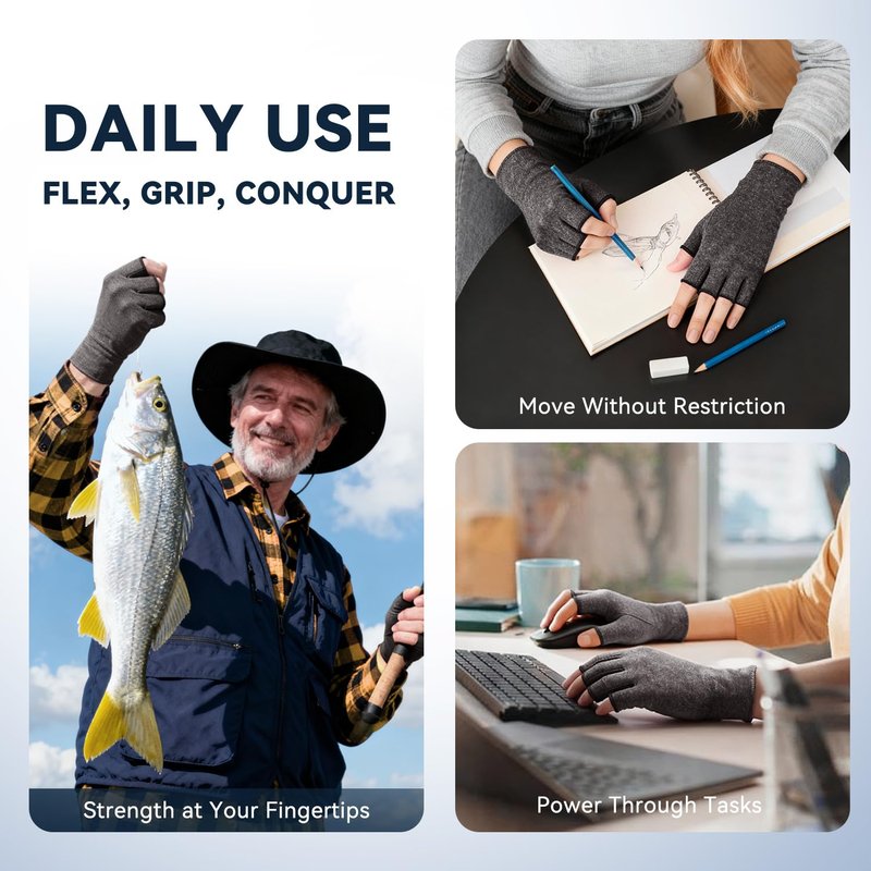 Duerer Arthritis Gloves, Compression Gloves for Women Men, Carpal Tunnel, Rheumatoid, Tendonitis, Fingerless Hand Thumb, Hand Pain, Fingerless Gloves for Computer Typing and Daily Work