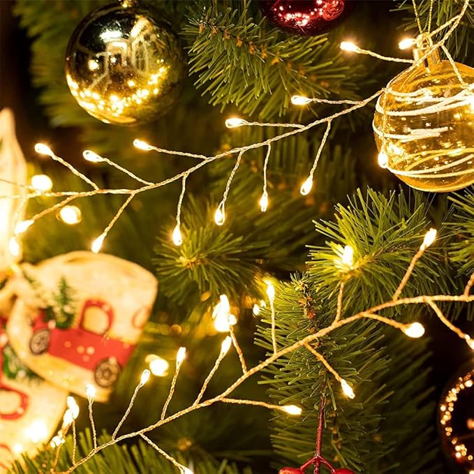 Plug in Firecracker Lights 50FT 500 LED Warm White Copper Wire Indoor Cluster Fairy Lights with Remote Timer for Bedroom, Living Room, Tree, Garden, Porch, Patio, Backyard, Christmas Tree