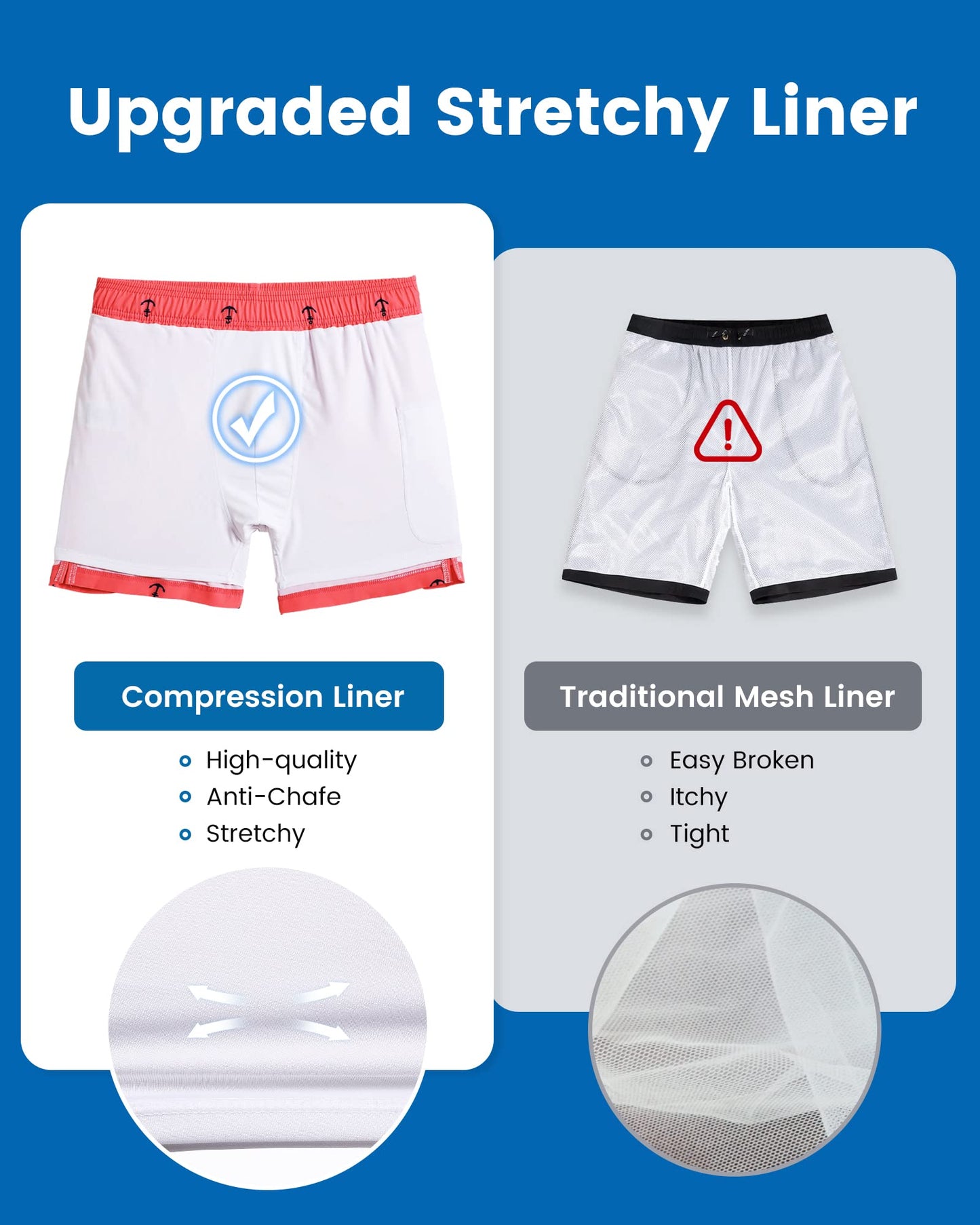 maamgic Mens Swim Trunks with Compression Liner 5 Inch, Quick Dry Bathing Suit with Zipper Pockets, Stretch No-Chafing Swim Shorts, Pink-Anchor X-Small