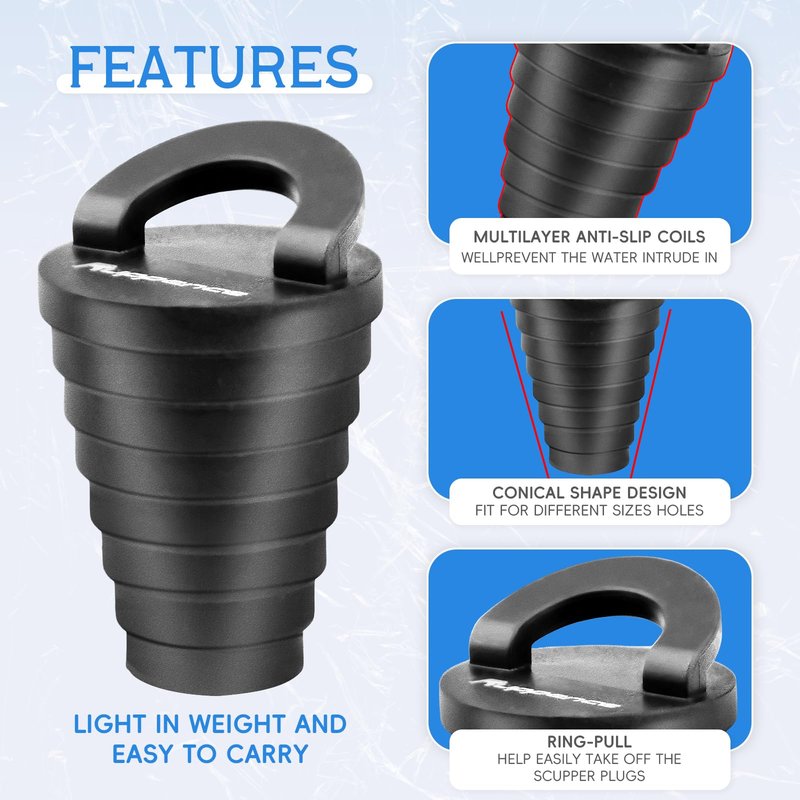 1.25" Kayak Scupper Plugs for Boats, Livewell Boat Drain Plug Kit, Kayak Plugs for Sit on Top with Ring Pull, Push-in Stopper for Drain Holes (6 Packs)