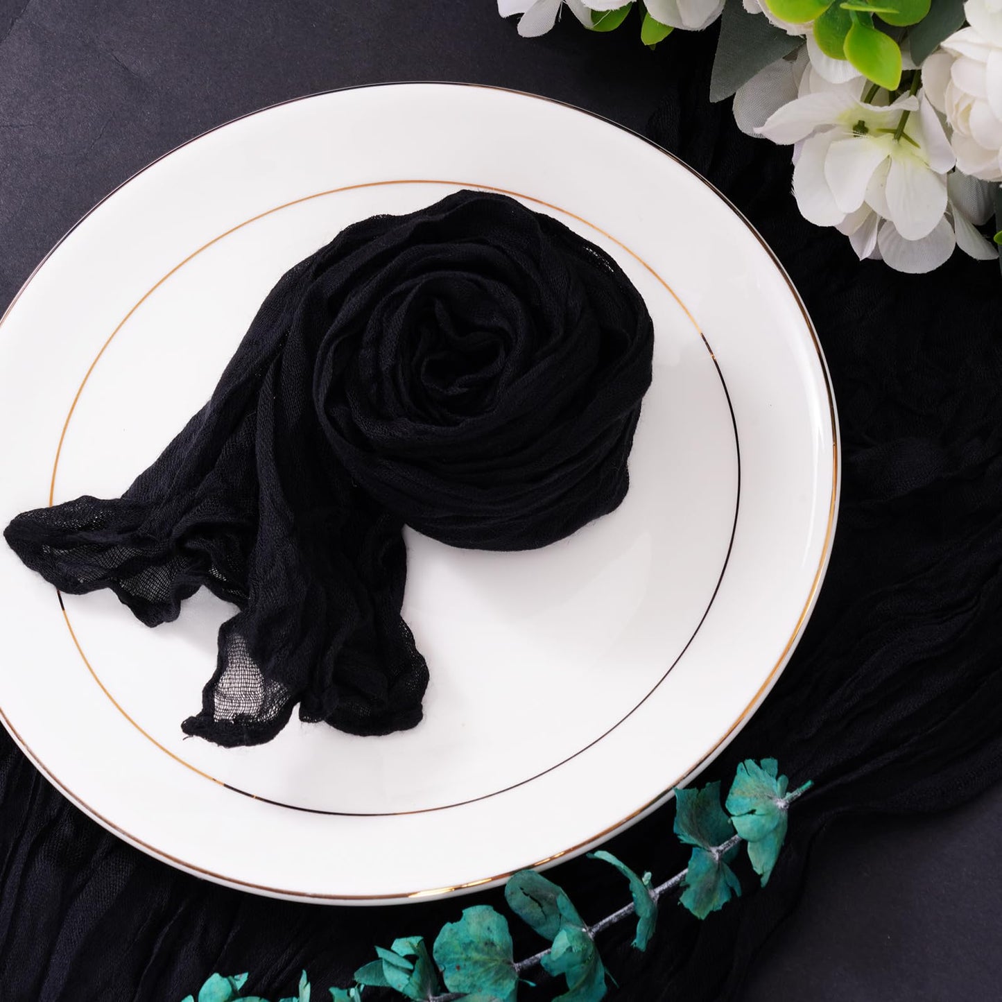 Nydotd 6pcs Halloween Cheesecloth Napkins 20 x 20 Inch Boho Dinner Napkins Wrinkled Rustic Linen Table Decorative Cloth Napkins for Wedding Party Baby Shower Family Everyday Use Easter (Black)