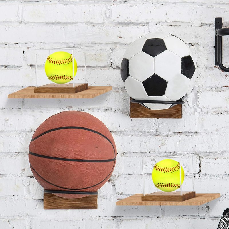 2 Pack Clear Acrylic Softball Display Case with Wood Base, Memorabilia Stand Cube Holder, Dust Protection Transparent Storage Box for Single Ball Souvenir Softball Collections
