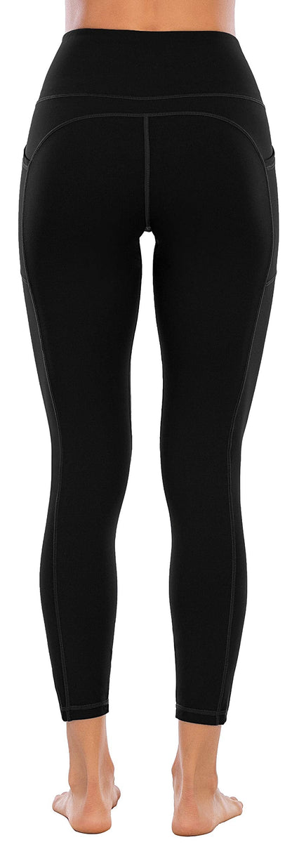 OVRUNS High Waist Gym Leggings for Women Yoga Pants with Pockets Workout Running Compression Leggings for Women - Black - S