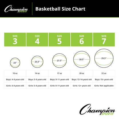 Champion Sports Rubber Intermediate, Heavy Duty - Pro-Style Basketballs, Various Sizes - Premium Basketball Equipment, Indoor Outdoor - Sports Education Supplies (Size 6, Orange)